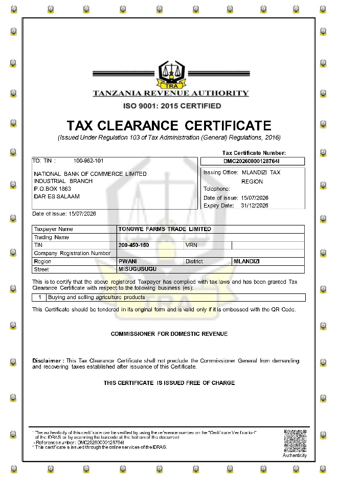 Tax Clearance Certificate preview